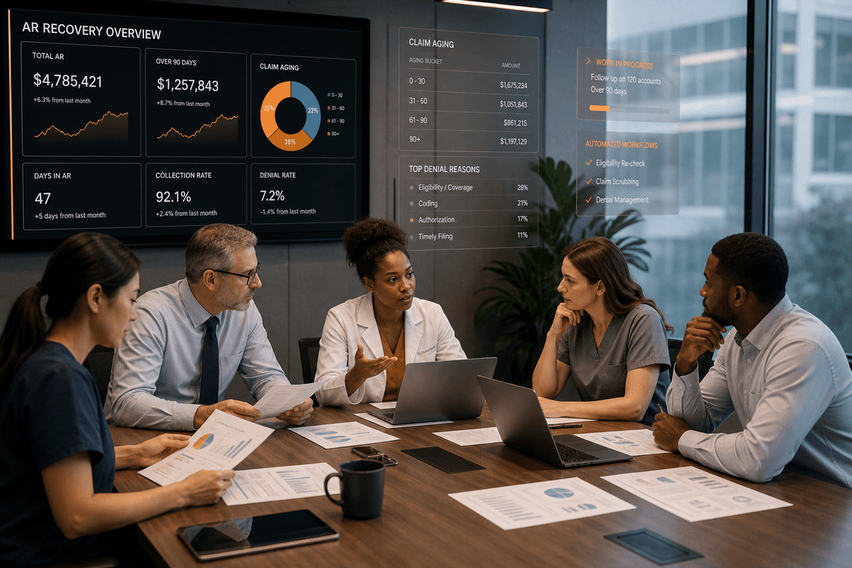 Revenue cycle leaders meeting to prioritize medical AR recovery and cash targets