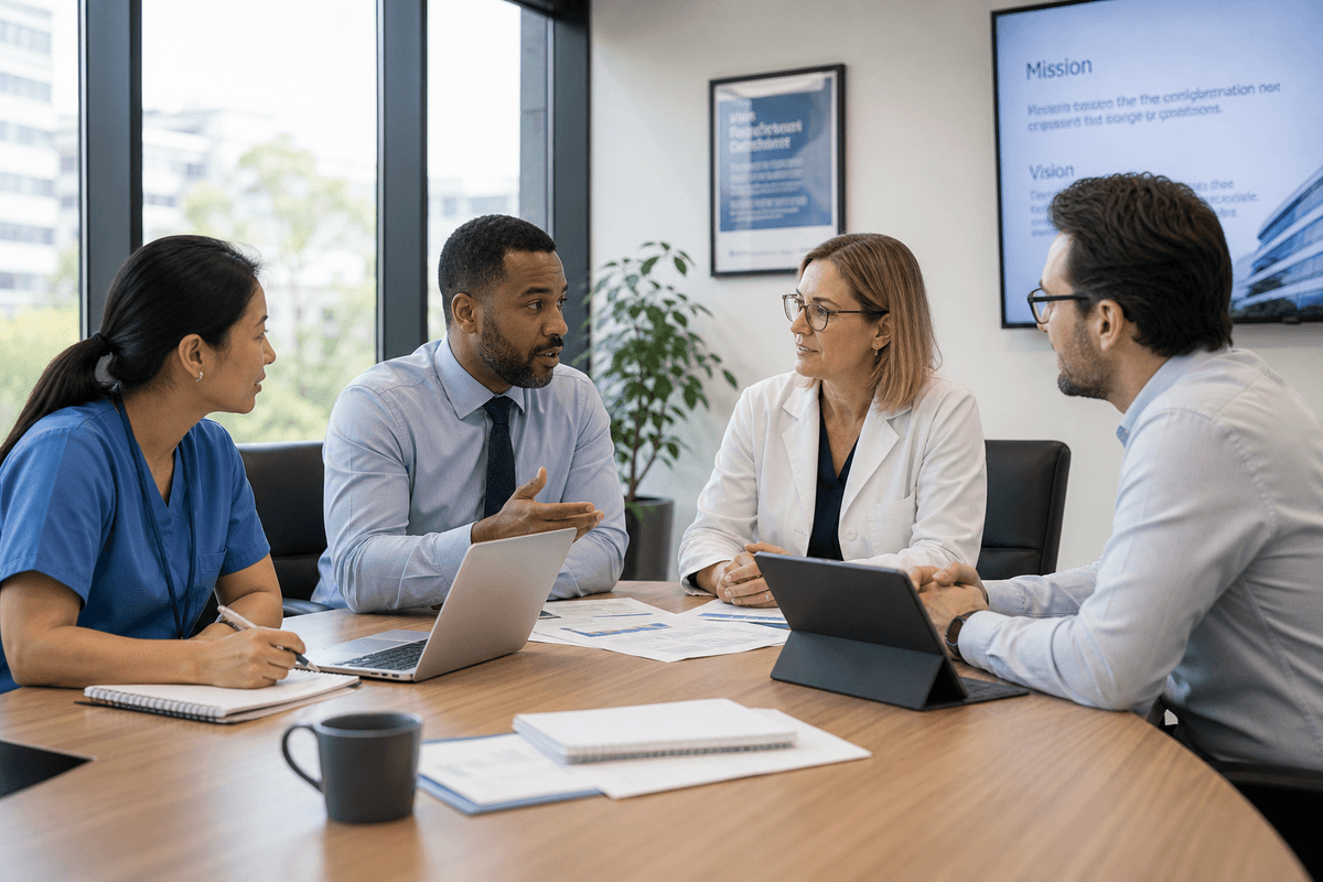 Healthcare AR professionals collaborating on accounts receivable strategy