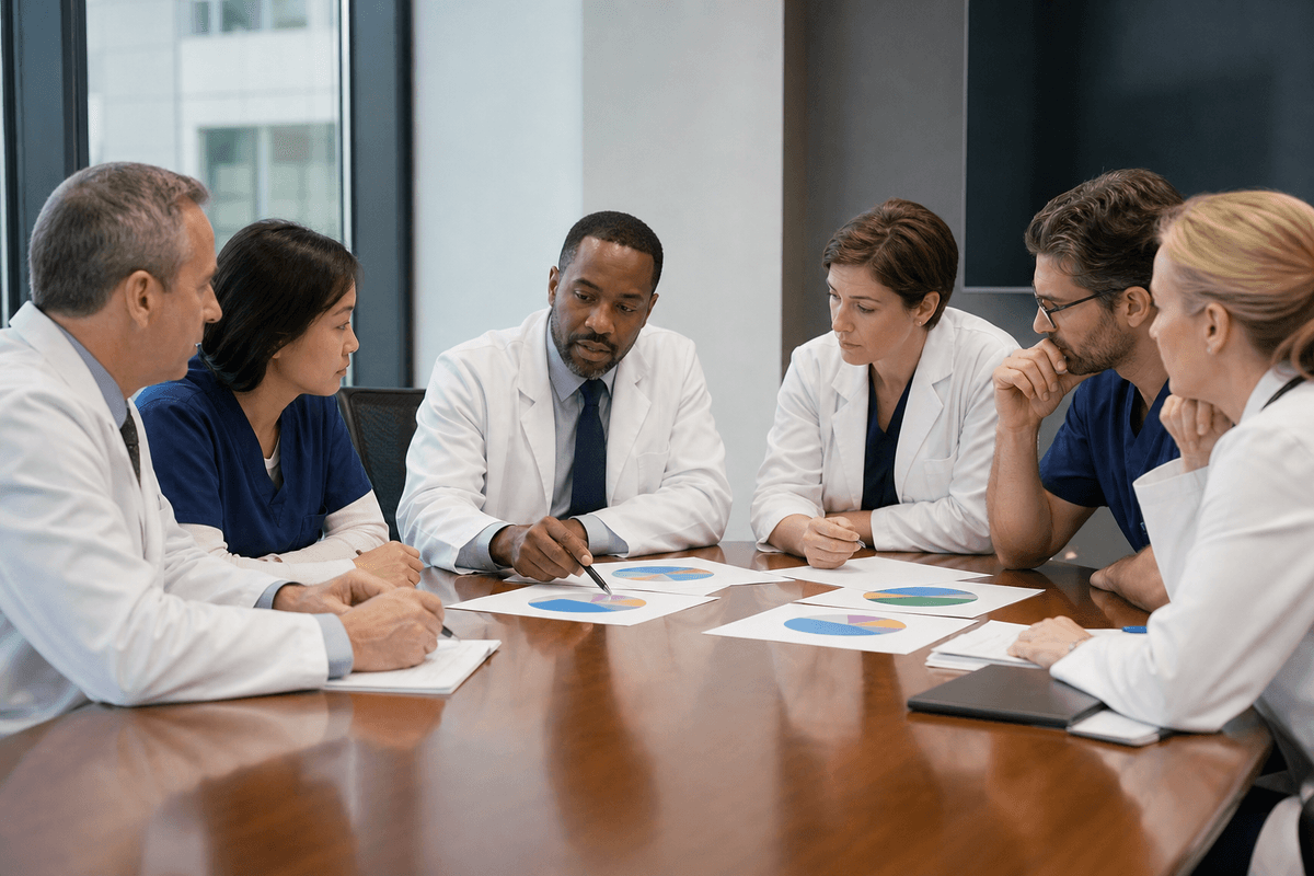 Clinical and finance leaders reviewing revenue cycle performance and improvement priorities