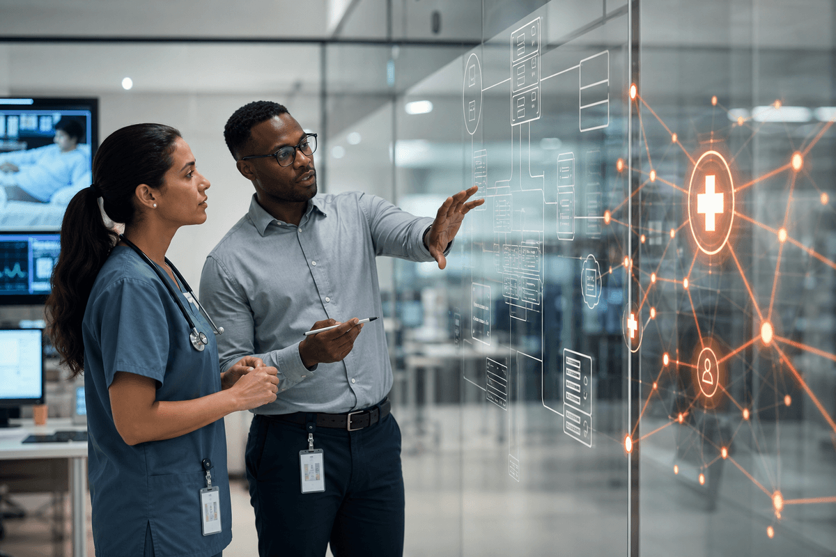 Clinical and IT professionals collaborating on EMR and system integration
